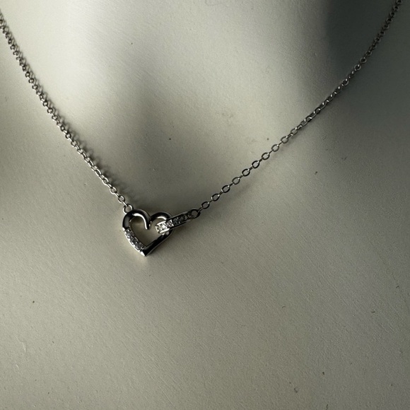 Sterling Silver Heart Charm Pendant Necklace, 17inch New - Picture 7 of 10